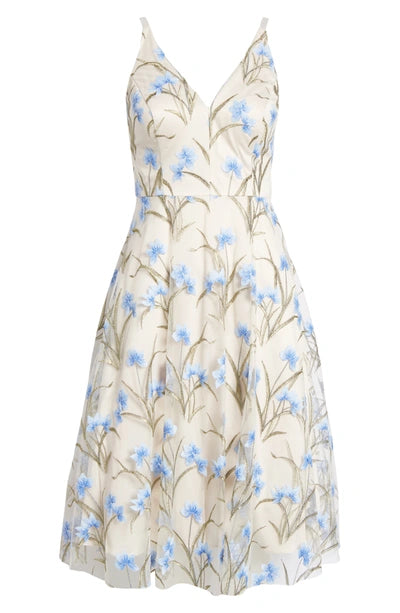 Eliza J Fit and Flare Flower Embroidered Dress