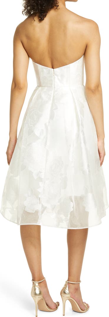 Amsale Strapless Rose Fil Coupé Cocktail Midi Dress