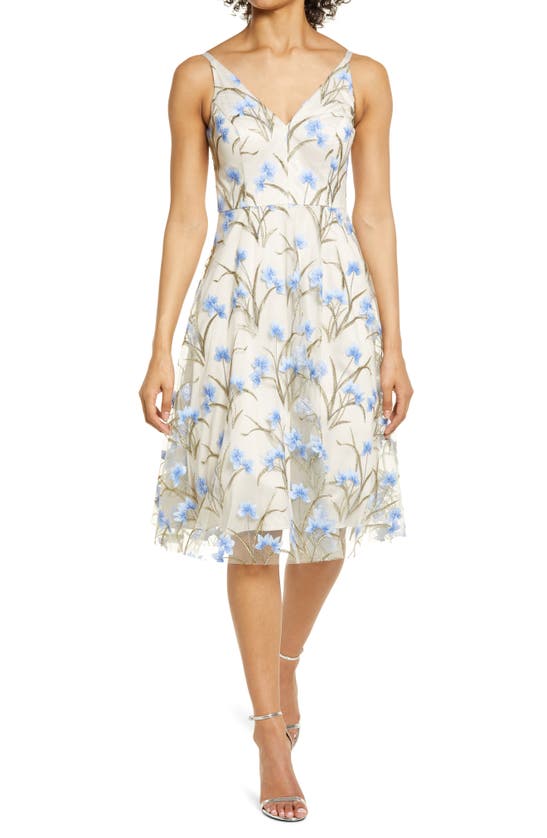 Eliza J Fit and Flare Flower Embroidered Dress