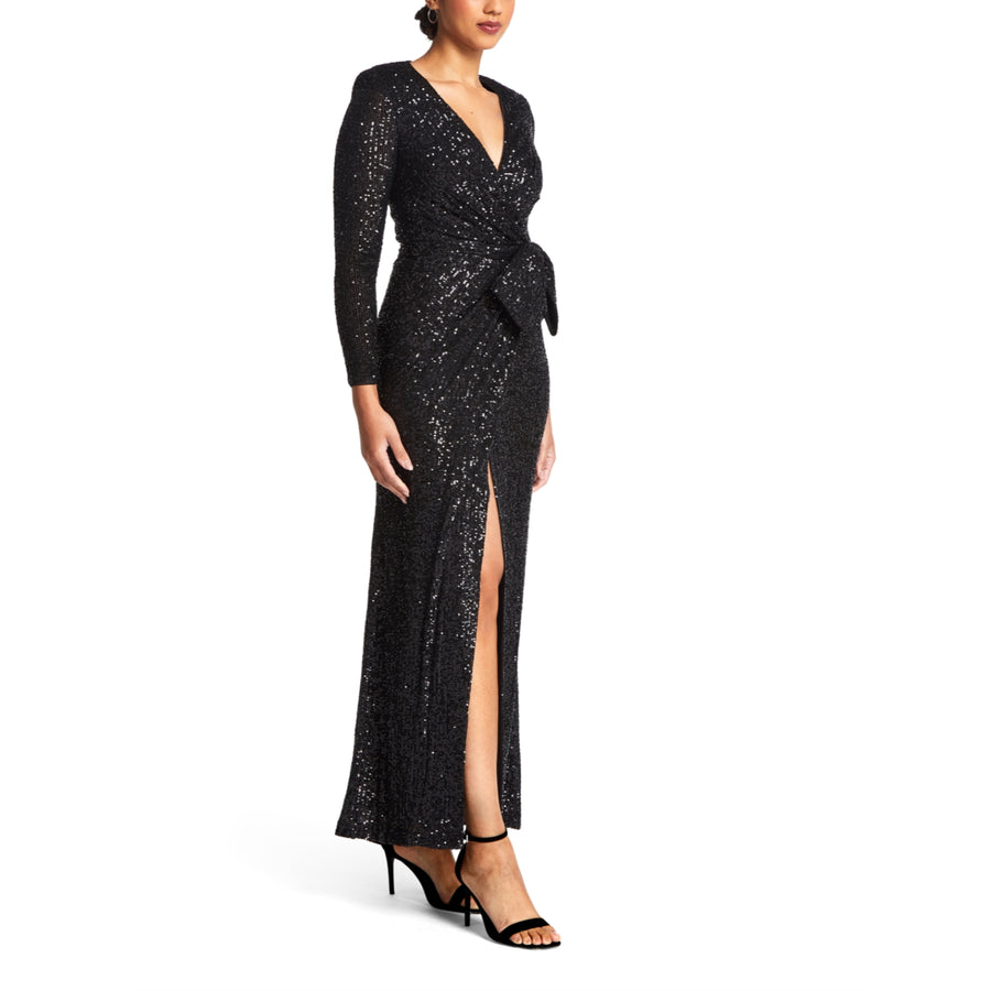 Eliza J Long Sleeve Side Bow Sequin Dress