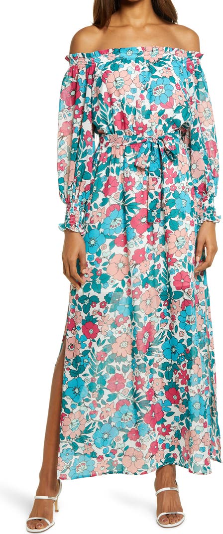 Charles Henry Floral Off The Shoulder Dress