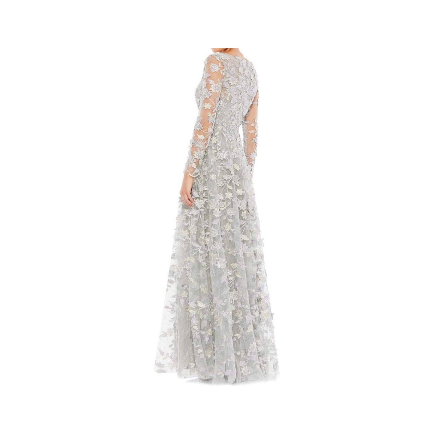 Mac Duggal Floral Long Sleeve A-Line Gown