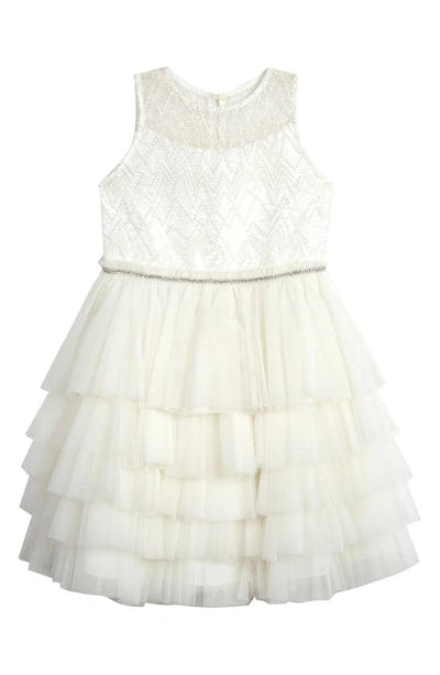 Badgley Mischka Beaded Ruffle Layer Dress