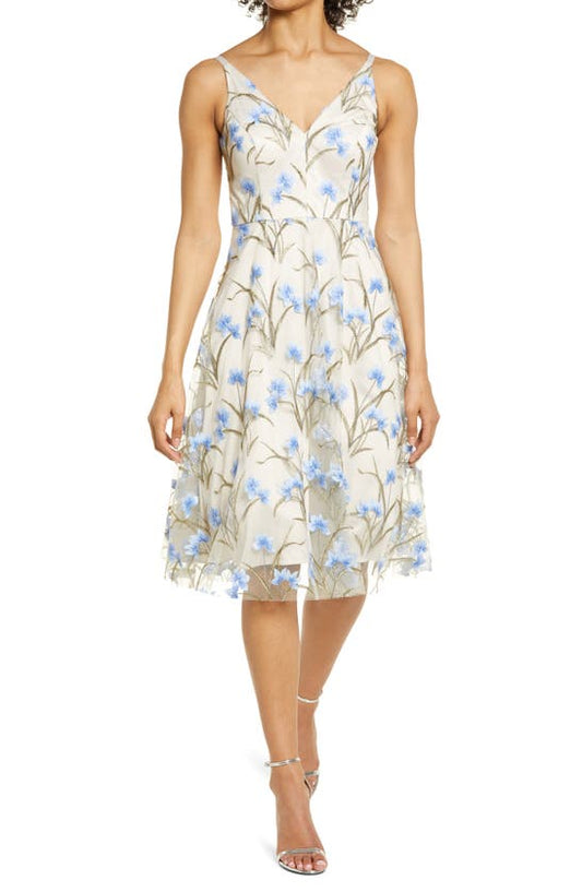 Eliza J Fit and Flare Flower Embroidered Dress