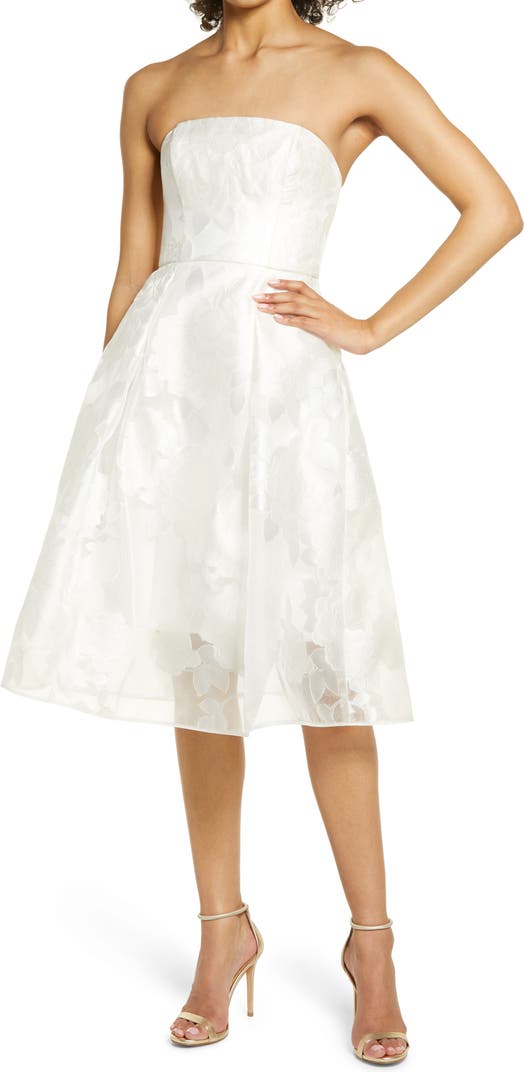 Amsale Strapless Rose Fil Coupé Cocktail Midi Dress