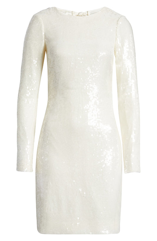 Amsale Ivory Sequin Long Sleeve Tie Back Dress