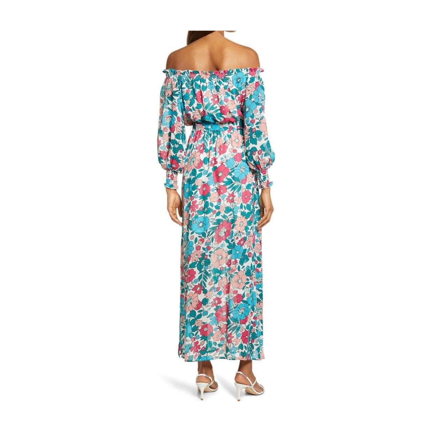 charles henry maxi dress Charles Henry Nordstrom 1X Maxi Flowy Hi Low Dress Ivory with Blue Floral